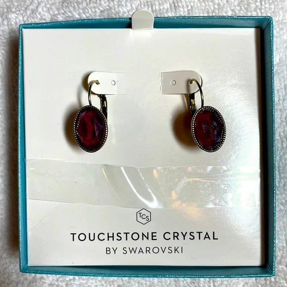 Touchstone Swarovski crystal red/garnet earrings, antique metal - Picture 1 of 3